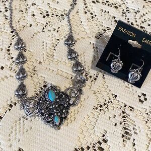 Western Core Jewelry Faux Turquoise Necklace Earring Set Modern Cowboy Southwest